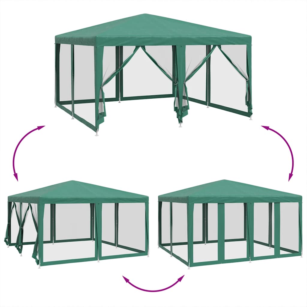 Party Tent with 8 Mesh Sidewalls Green 4x4 m HDPE