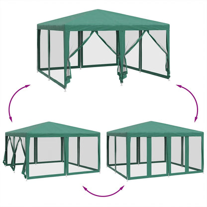 Party Tent with 8 Mesh Sidewalls Green 4x4 m HDPE
