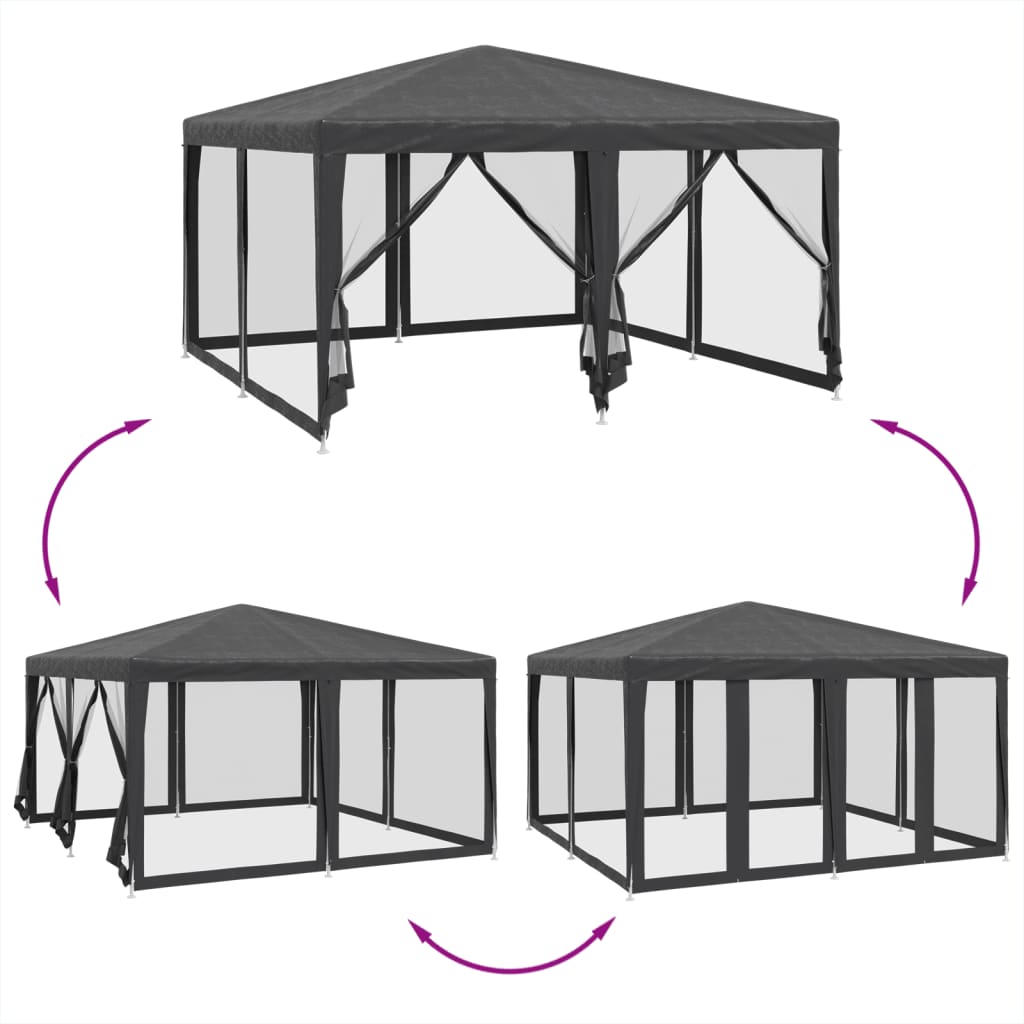 Party Tent with 8 Mesh Sidewalls Anthracite 4x4 m HDPE