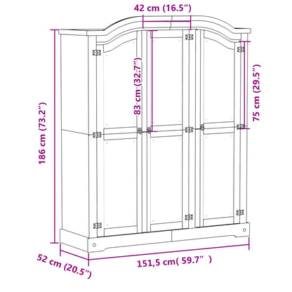 Wardrobe Corona 151.5x52x186 cm Solid Wood Pine