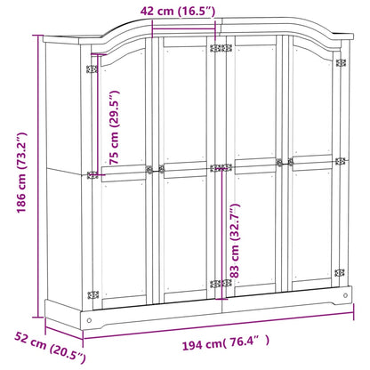 Wardrobe Corona 194x52x186 cm Solid Wood Pine