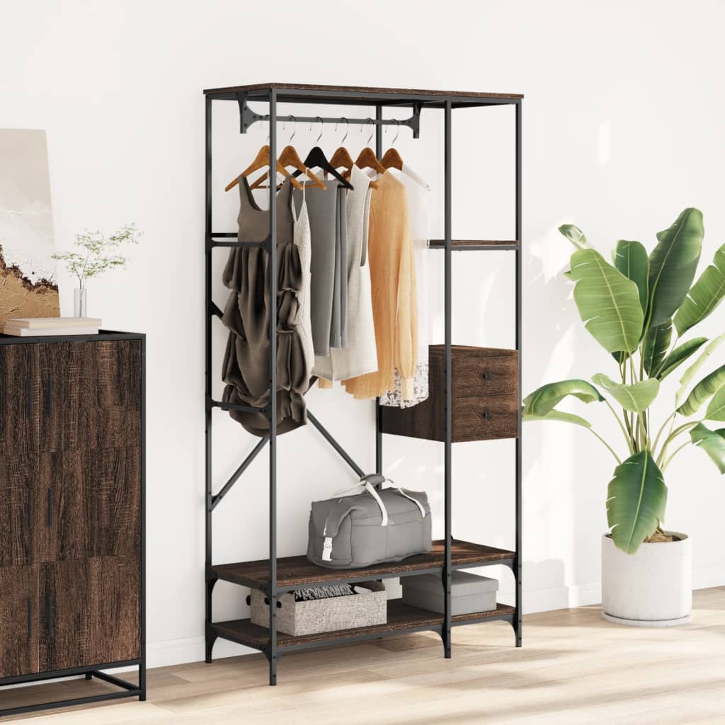 Clothes Rack with Shelves Brown Oak Engineered Wood