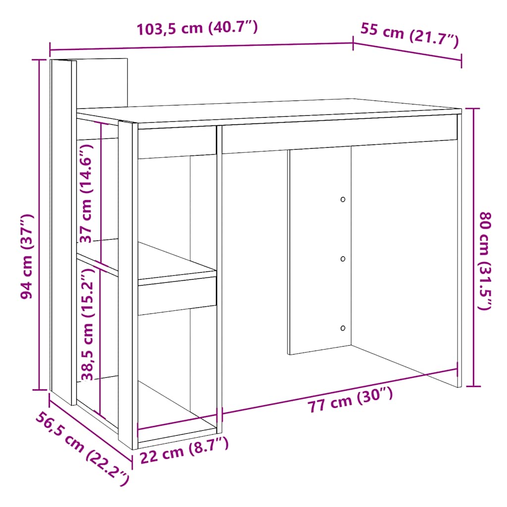 Office Desk Black 103.5x56.5x94 cm Engineered Wood