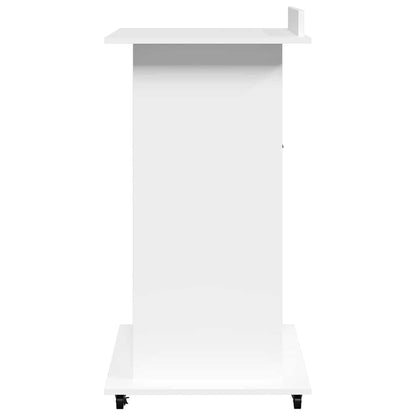Lectern with Wheels & Drawer White 55x55x107 cm Engineered Wood