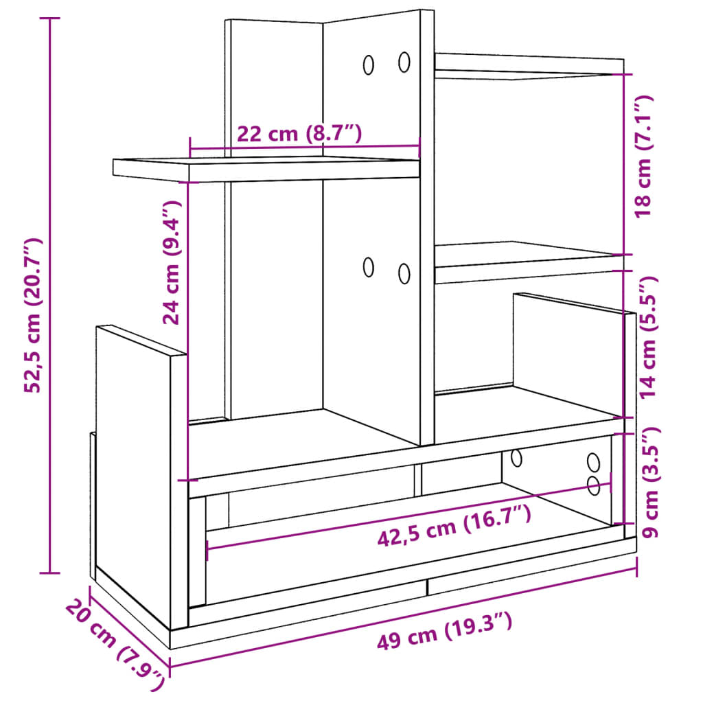 Desk Organiser Black 49x20x52.5 cm Engineered wood