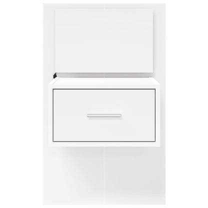 Wall-mounted Bedside Cabinet with LED Lights White