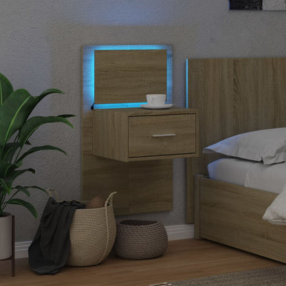 Wall-mounted Bedside Cabinet with LED Lights Sonoma Oak