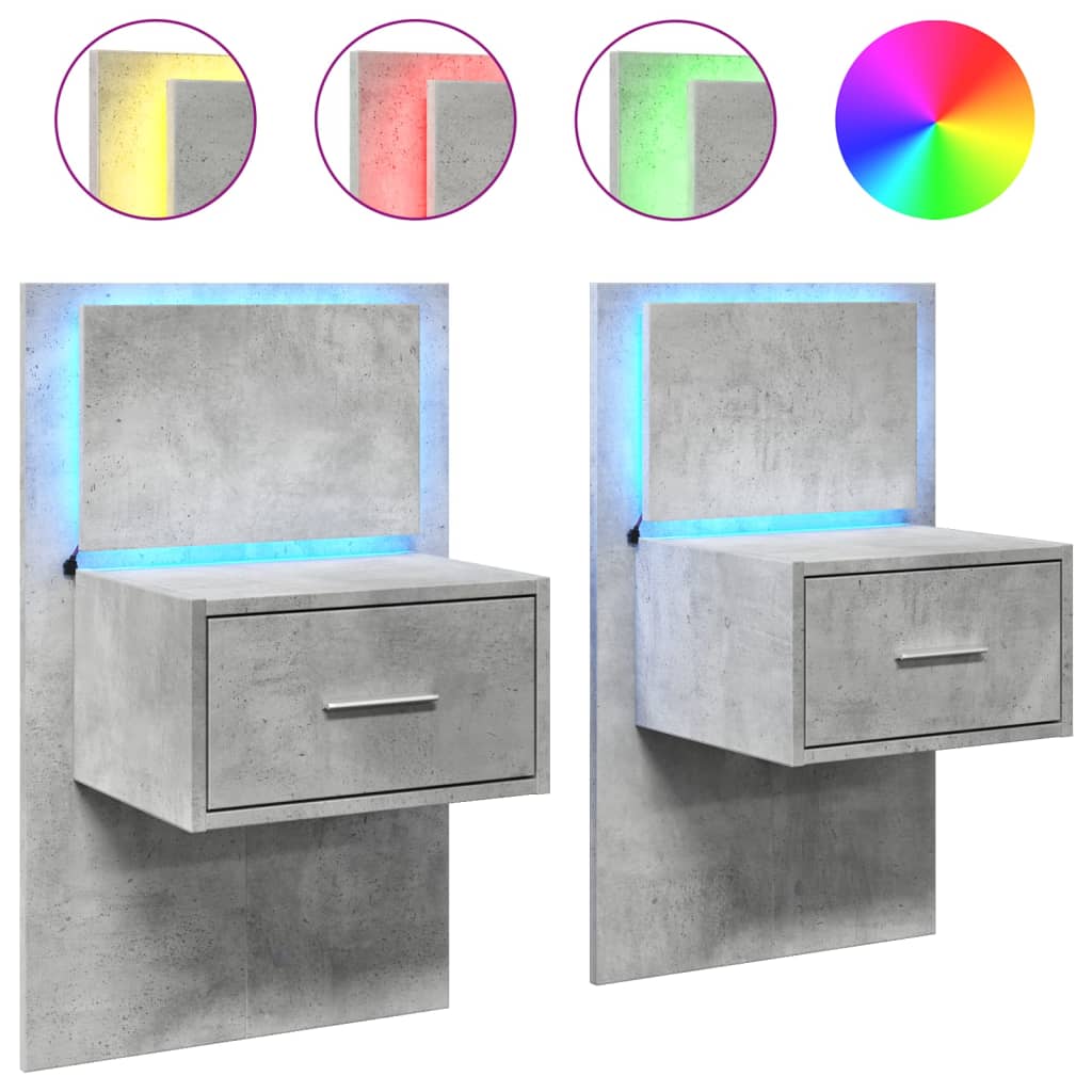 Wall-mounted Bedside Cabinets with LED Lights 2 pcs Concrete Grey