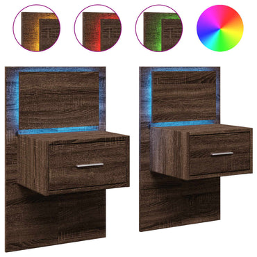 Wall-mounted Bedside Cabinets with LED Lights 2 pcs Brown Oak