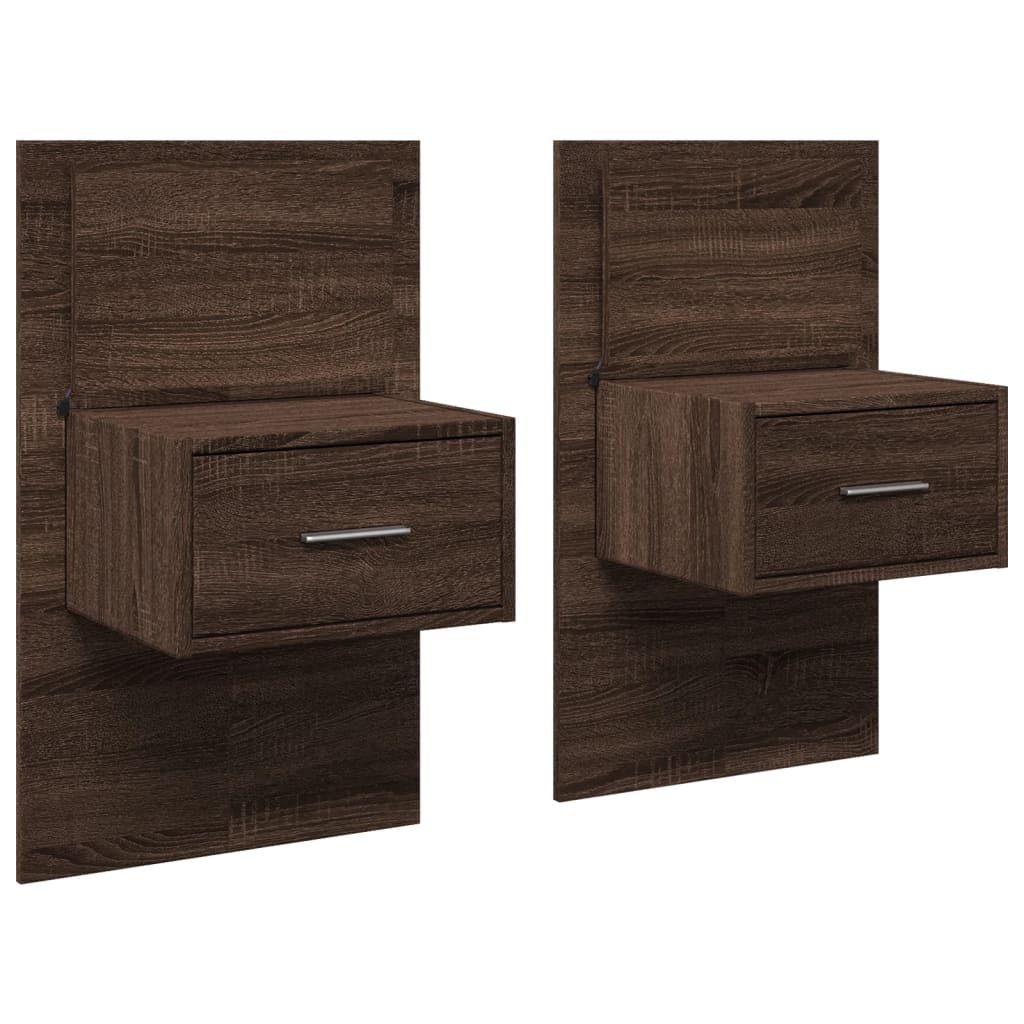 Wall-mounted Bedside Cabinets with LED Lights 2 pcs Brown Oak