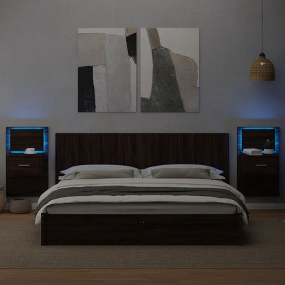 Wall-mounted Bedside Cabinets with LED Lights 2 pcs Brown Oak