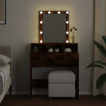 Dressing Table with LED Smoked Oak 80x41x144.5 cm