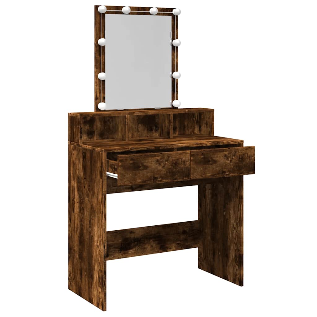 Dressing Table with LED Smoked Oak 80x41x144.5 cm