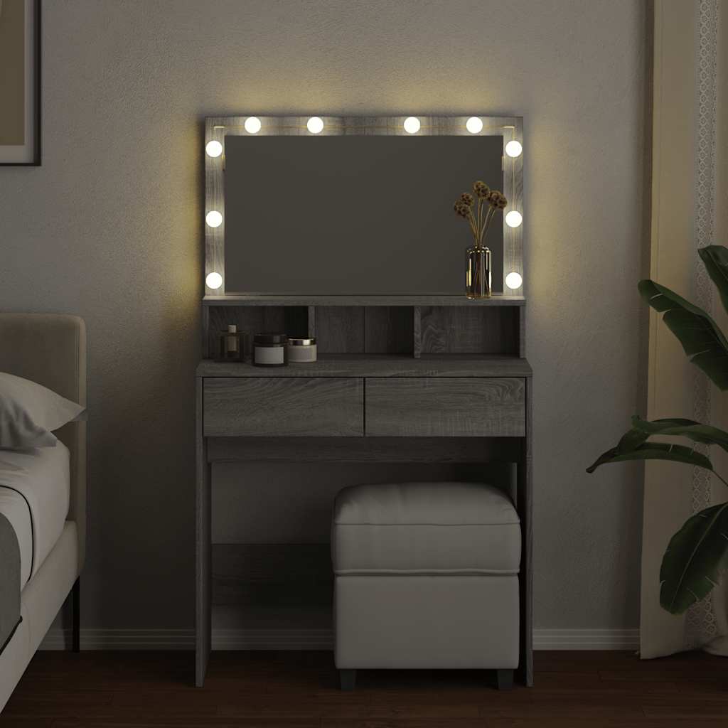 Dressing Table with LED Grey Sonoma 80x41x134.5 cm