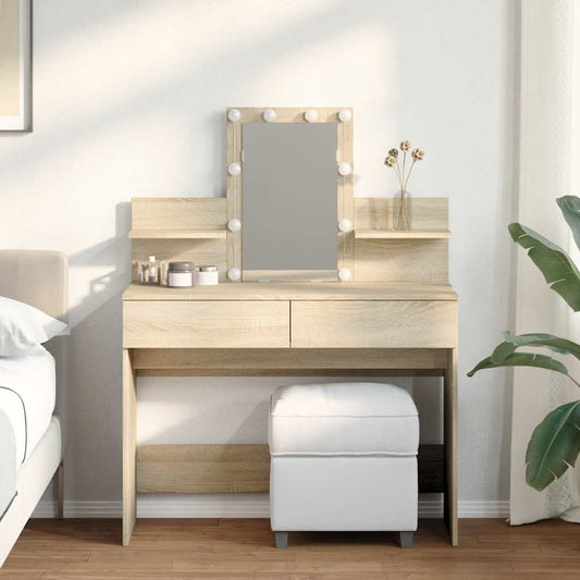 Dressing Table with LED Sonoma Oak 100x40x130 cm