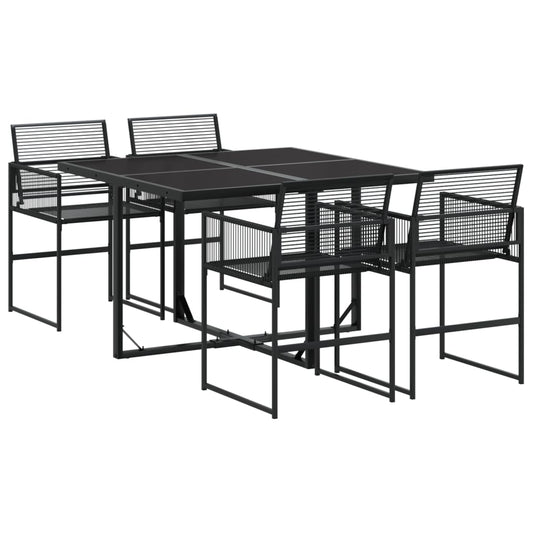 5 Piece Garden Dining Set Black Poly Rattan