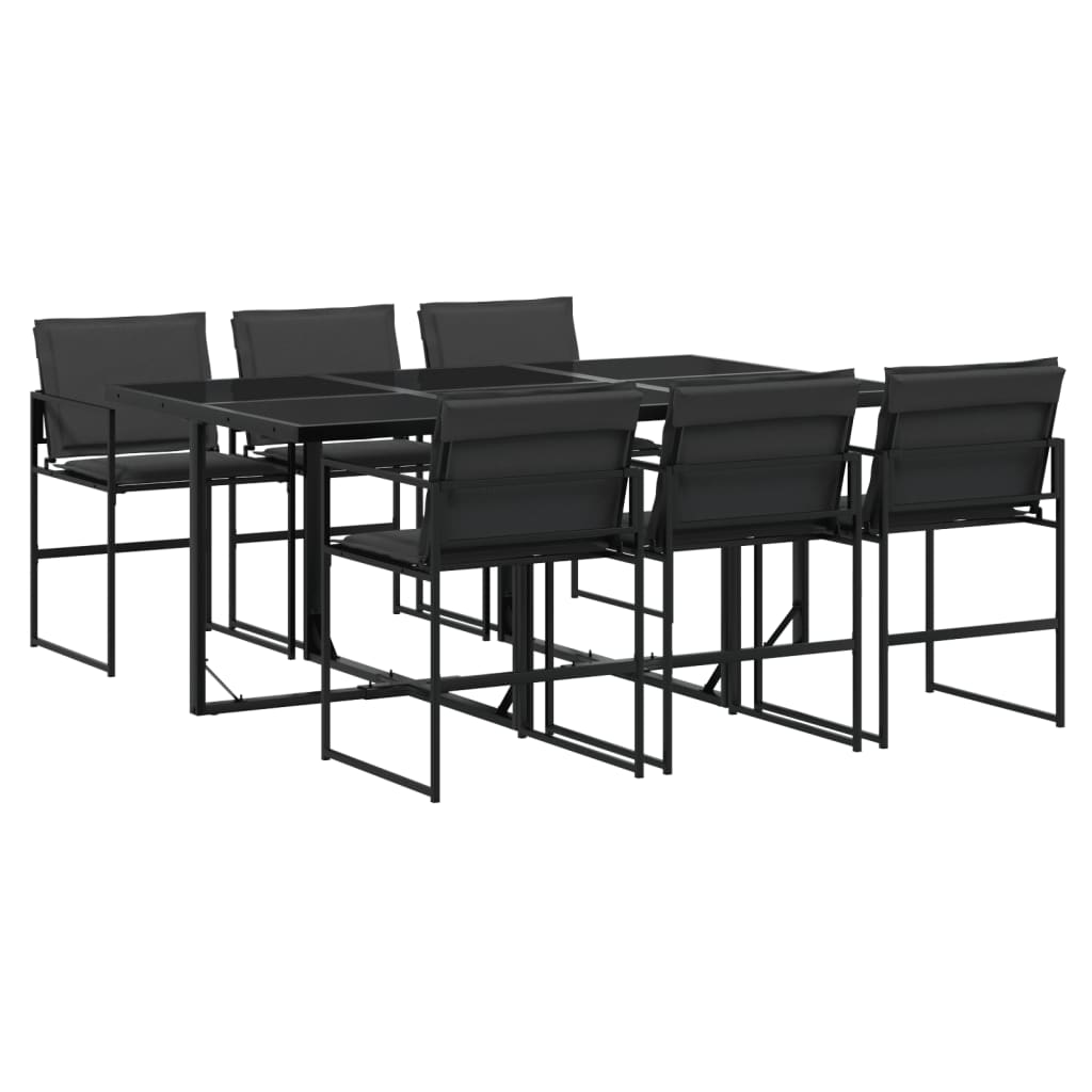 7 Piece Patio Dining Set with Cushions Black Textilene
