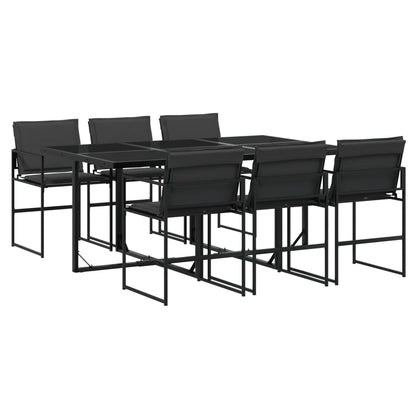 7 Piece Patio Dining Set with Cushions Black Textilene