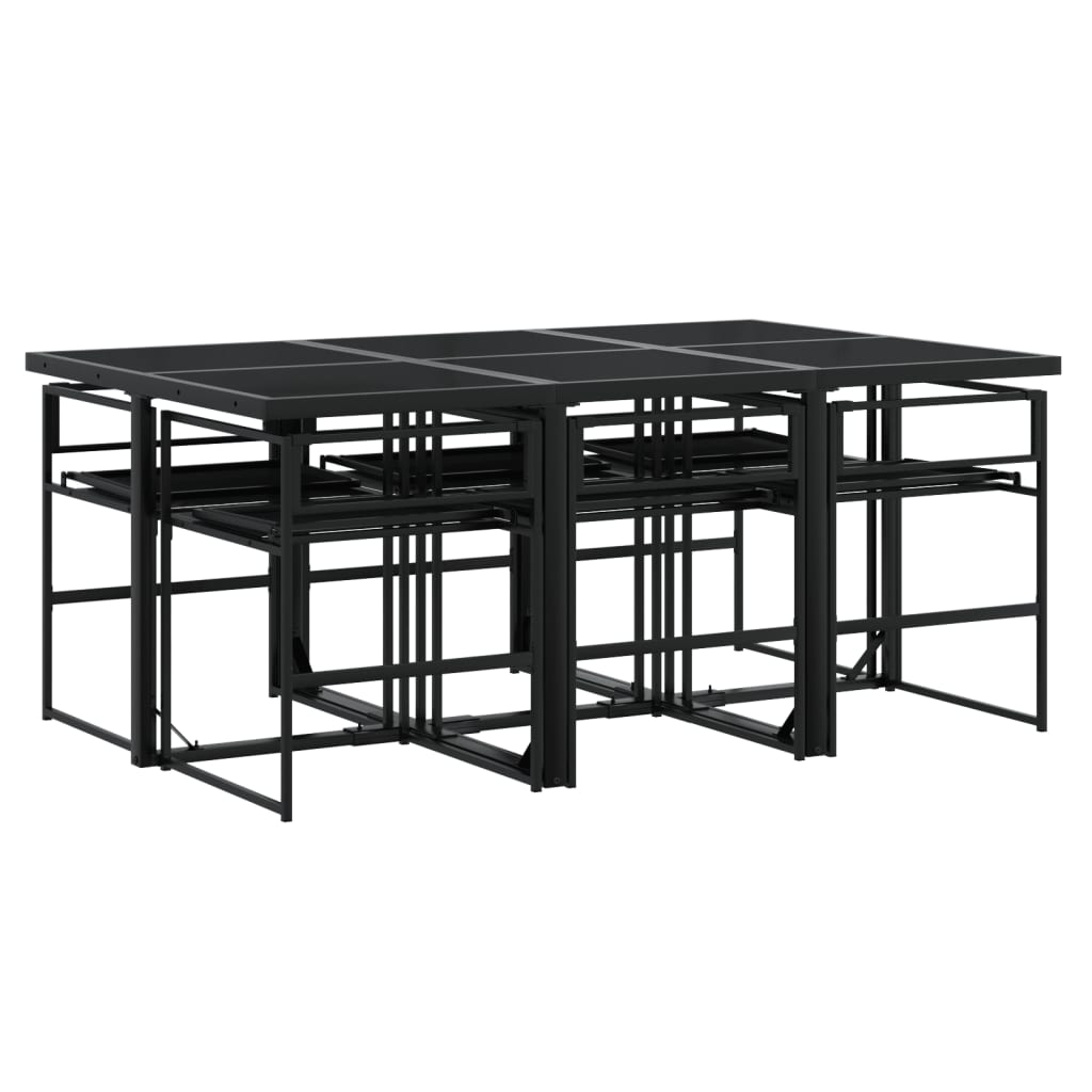 7 Piece Patio Dining Set with Cushions Black Textilene