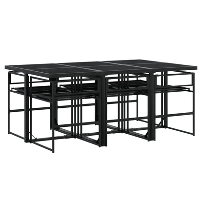 7 Piece Patio Dining Set with Cushions Black Textilene