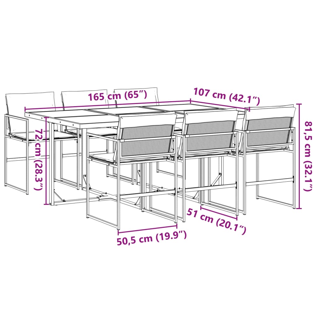 7 Piece Patio Dining Set with Cushions Black Textilene