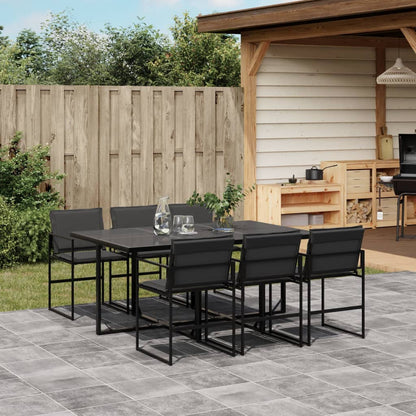 7 Piece Patio Dining Set with Cushions Black Textilene