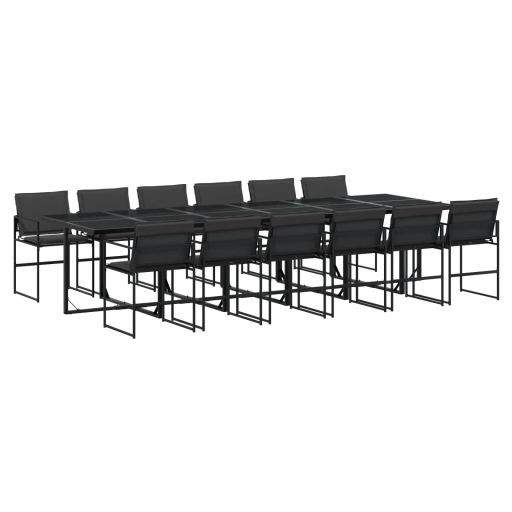 13 Piece Patio Dining Set with Cushions Black Textilene