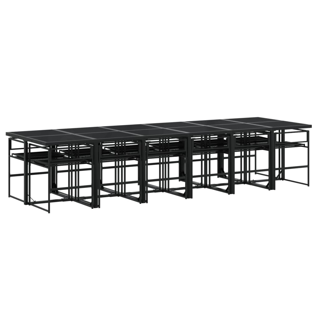 13 Piece Patio Dining Set with Cushions Black Textilene