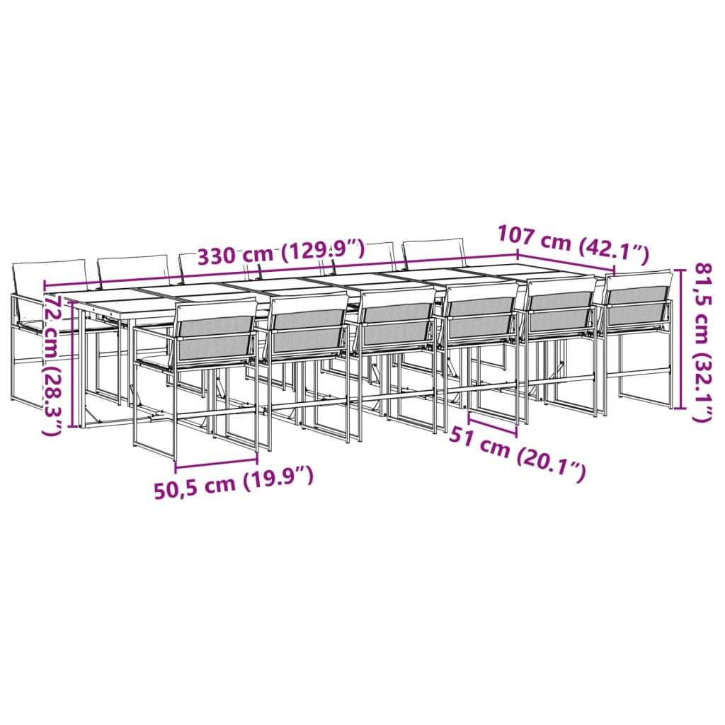 13 Piece Patio Dining Set with Cushions Black Textilene
