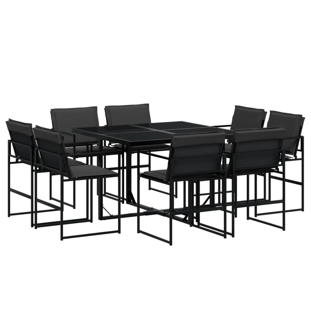 9 Piece Patio Dining Set with Cushions Black Textilene