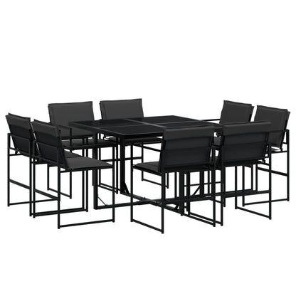 9 Piece Patio Dining Set with Cushions Black Textilene
