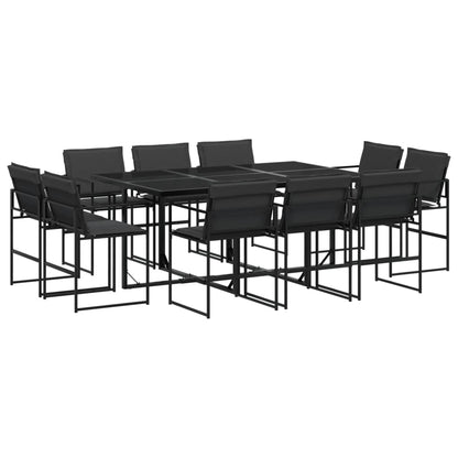 11 Piece Patio Dining Set with Cushions Black Textilene