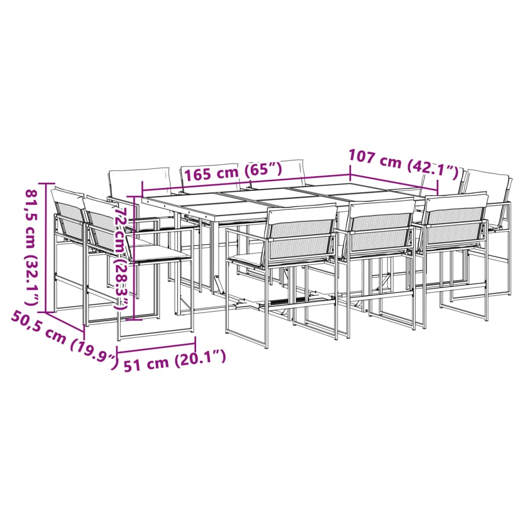 11 Piece Patio Dining Set with Cushions Black Textilene