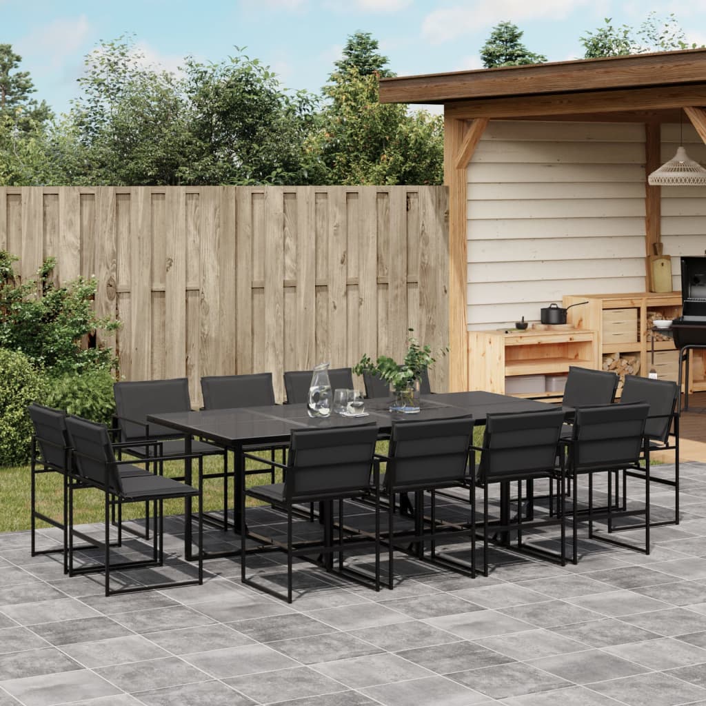 13 Piece Patio Dining Set with Cushions Black Textilene