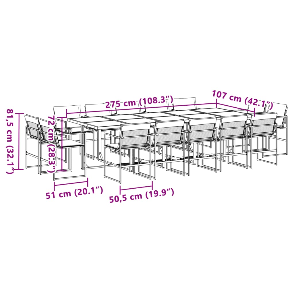 15 Piece Patio Dining Set with Cushions Black Textilene
