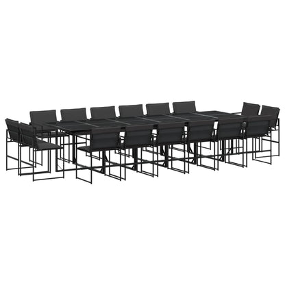 17 Piece Patio Dining Set with Cushions Black Textilene
