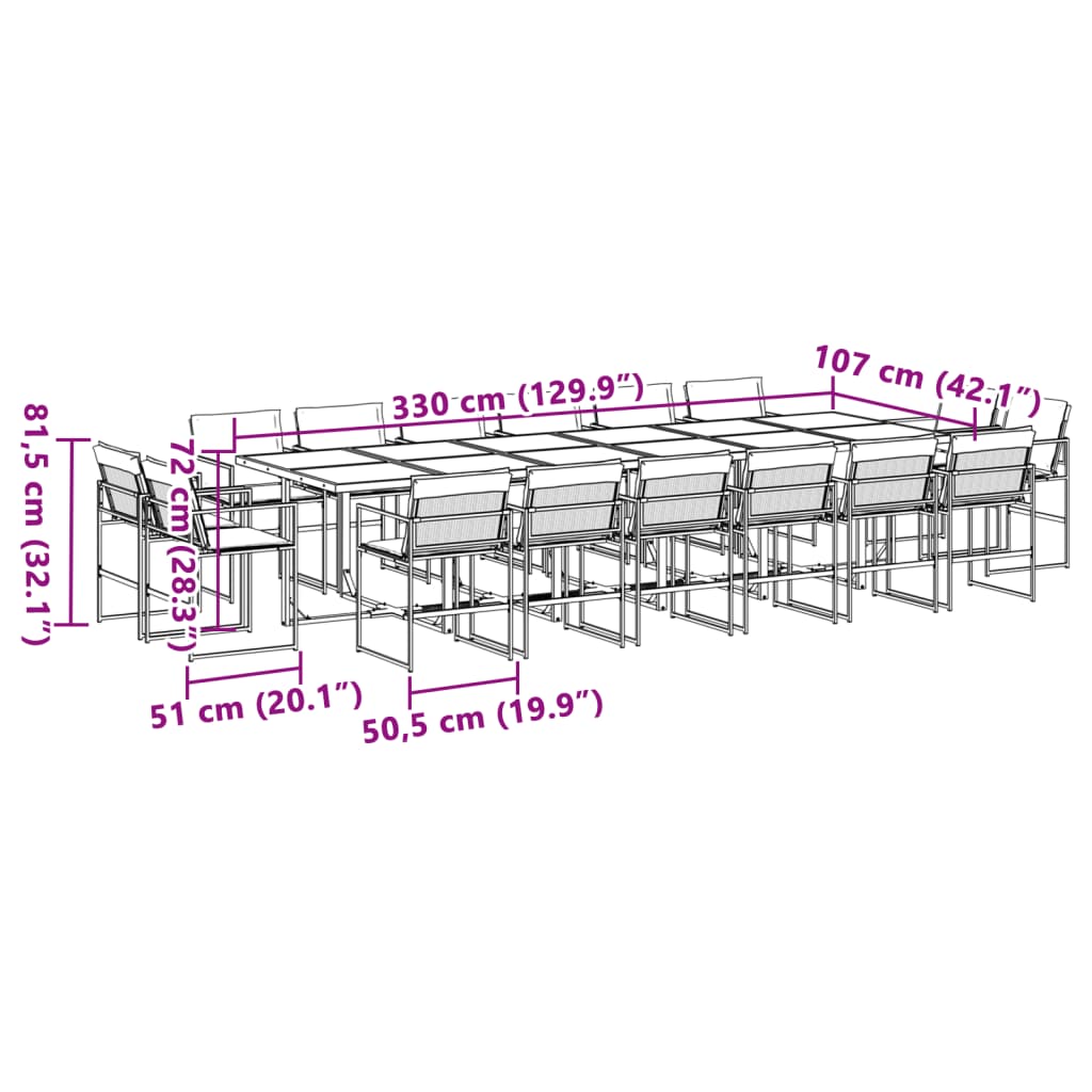 17 Piece Patio Dining Set with Cushions Black Textilene