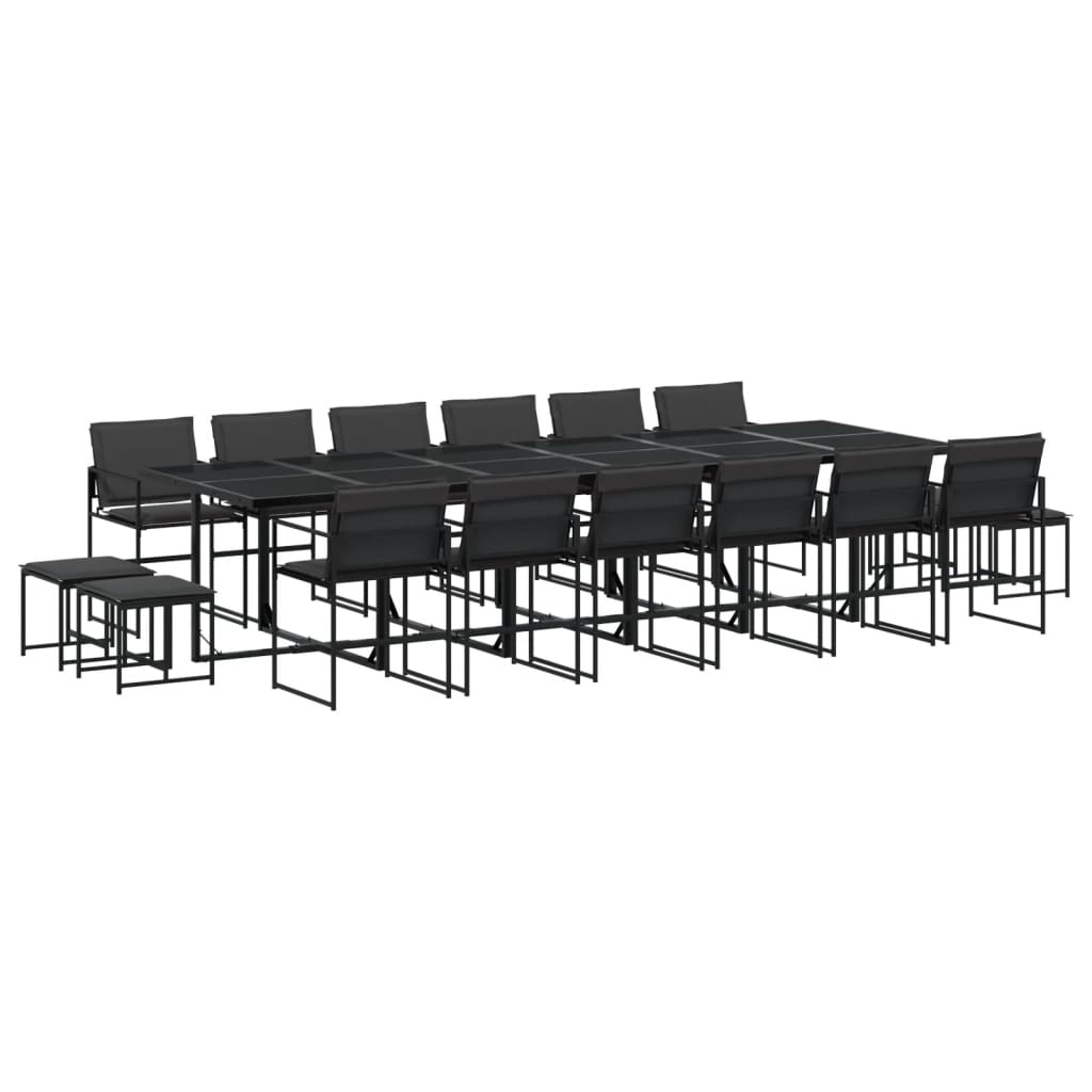 17 Piece Patio Dining Set with Cushions Black Textilene