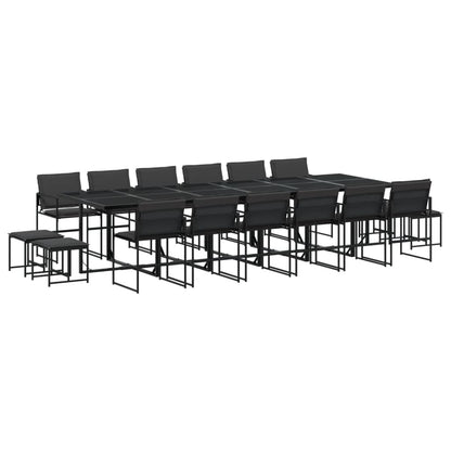 17 Piece Patio Dining Set with Cushions Black Textilene