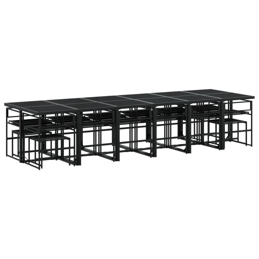 17 Piece Patio Dining Set with Cushions Black Textilene