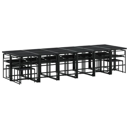 17 Piece Patio Dining Set with Cushions Black Textilene