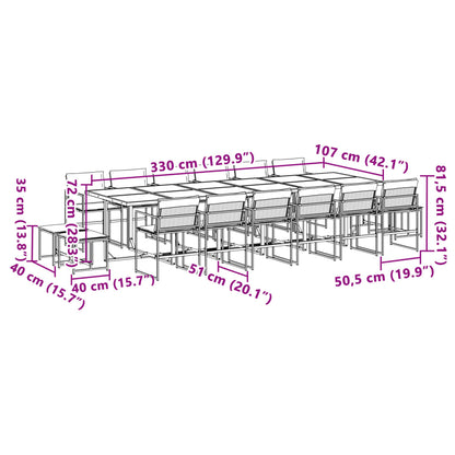 17 Piece Patio Dining Set with Cushions Black Textilene