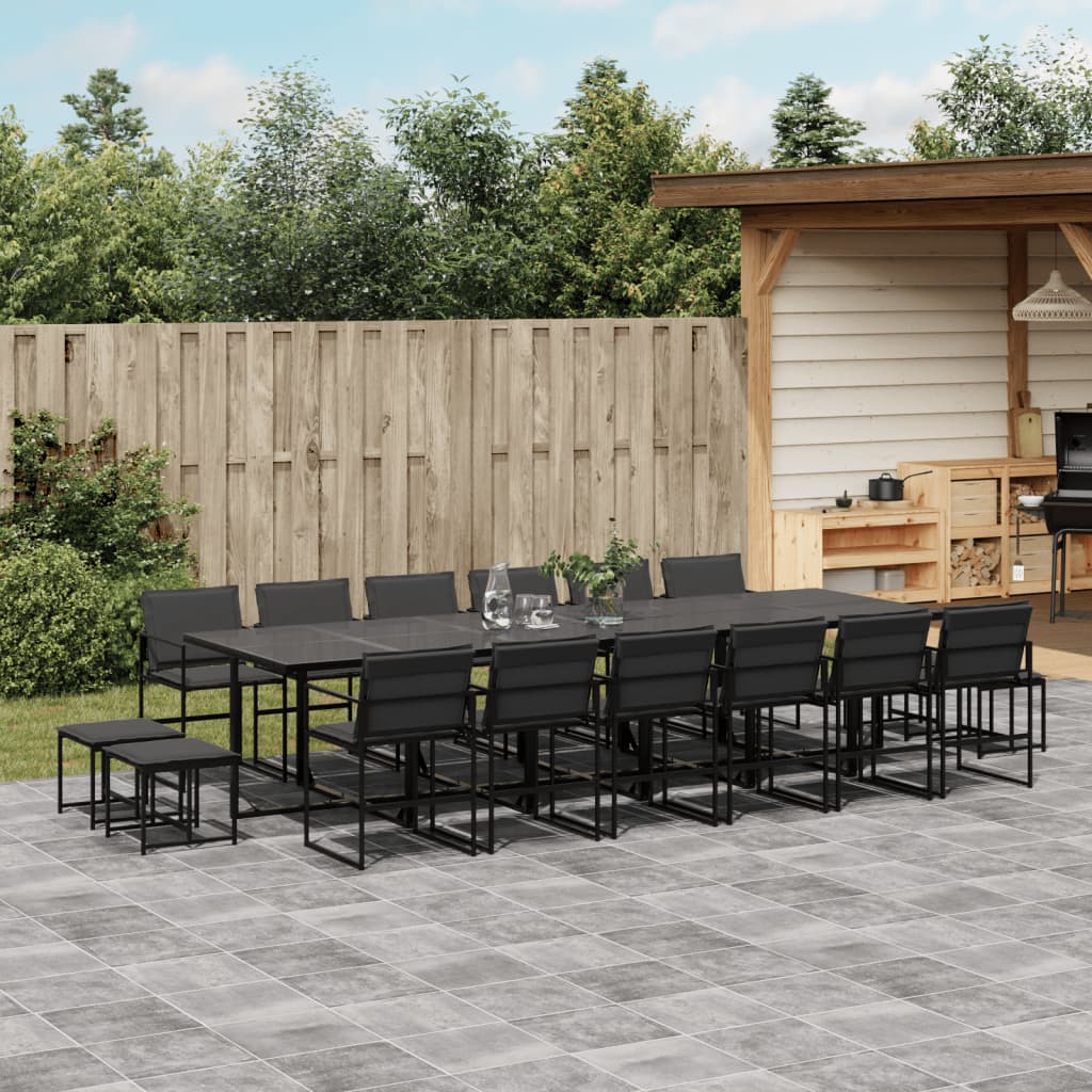 17 Piece Patio Dining Set with Cushions Black Textilene