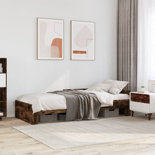 Bed Frame without Mattress Smoked Oak 90x190 cm Single Engineered Wood