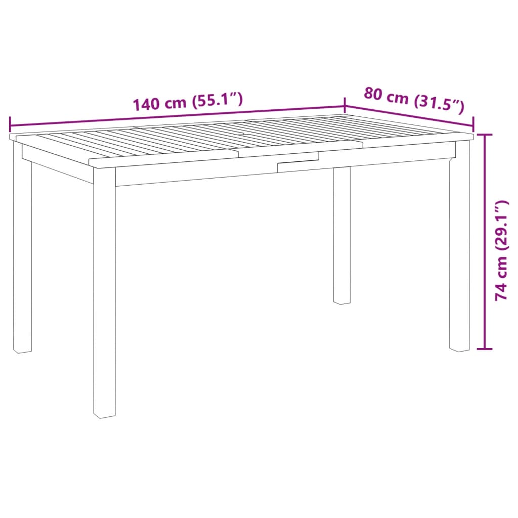 5 Piece Patio Dining Set 55.1"x31.5"x29.1" Solid Wood Acacia