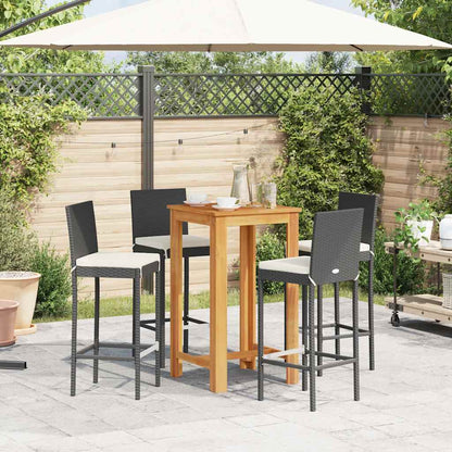5 Piece Patio Bar Set Black Solid Wood Acacia and Poly Rattan