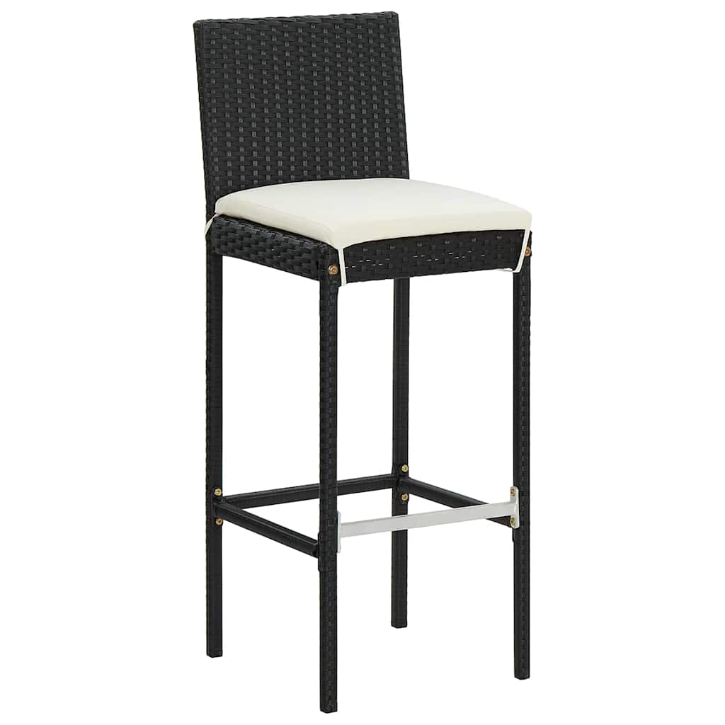 5 Piece Patio Bar Set Black Solid Wood Acacia and Poly Rattan