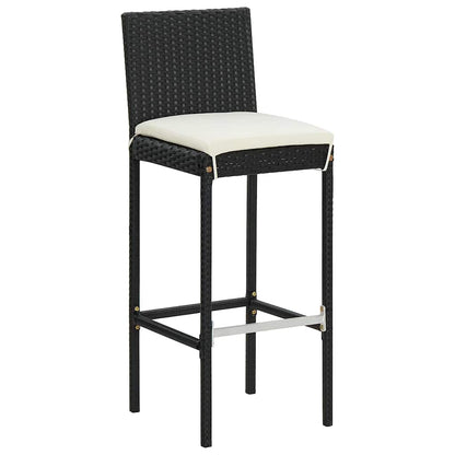 5 Piece Patio Bar Set Black Solid Wood Acacia and Poly Rattan