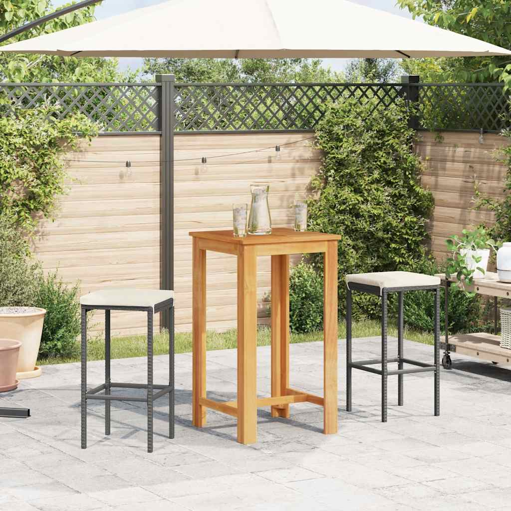 3 Piece Patio Bar Set Black Solid Wood Acacia and Poly Rattan