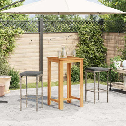 3 Piece Patio Bar Set Gray Solid Wood Acacia and Poly Rattan